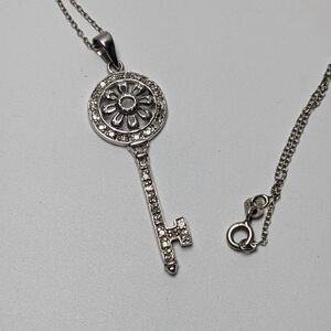 Vintage Sterling Silver Marsala Italy Full Pave Natural Diamond Key Necklace 19"